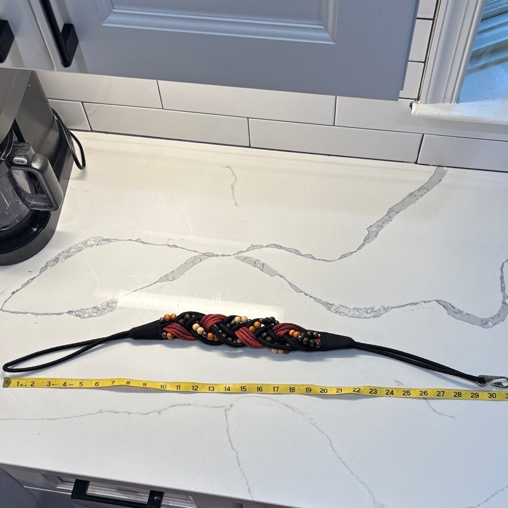 Braided belt - Black, Brown and Rust with beads